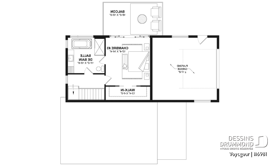Étage option 1 - Plan flexible: mini-maison 1 chambre avec garage attaché pour VR OU maison 3 chambres, 3 sdb, avec garage - Voyageur