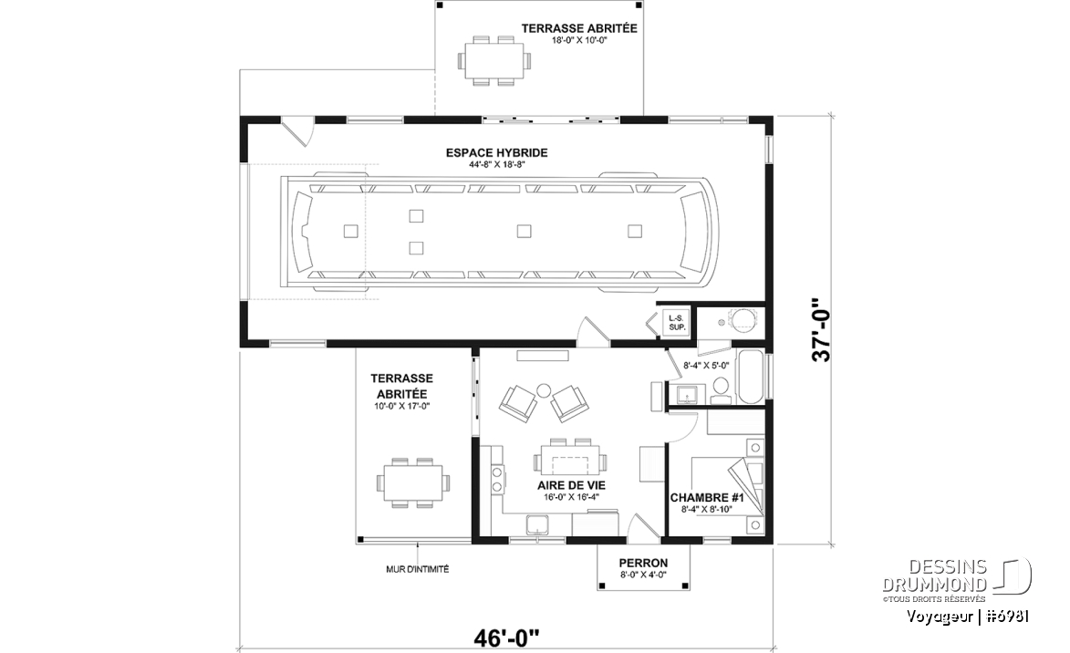 Rez-de-chaussée - Plan flexible: mini-maison 1 chambre avec garage attaché pour VR OU maison 3 chambres, 3 sdb, avec garage - Voyageur