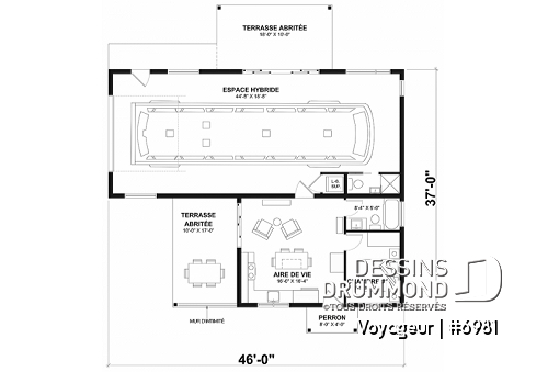 Rez-de-chaussée - Plan flexible: mini-maison 1 chambre avec garage attaché pour VR OU maison 3 chambres, 3 sdb, avec garage - Voyageur