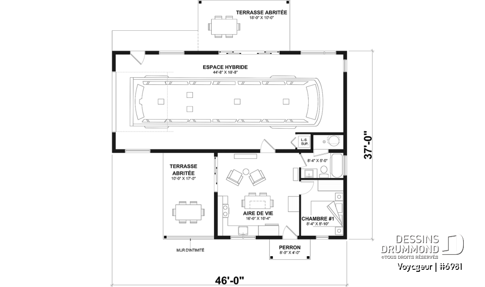 Rez-de-chaussée - Plan flexible: mini-maison 1 chambre avec garage attaché pour VR OU maison 3 chambres, 3 sdb, avec garage - Voyageur