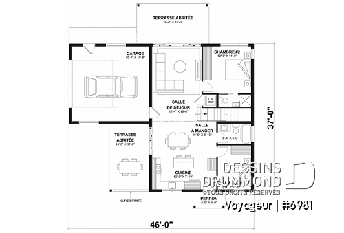 Rez-de-chaussée option 1 - Plan flexible: mini-maison 1 chambre avec garage attaché pour VR OU maison 3 chambres, 3 sdb, avec garage - Voyageur