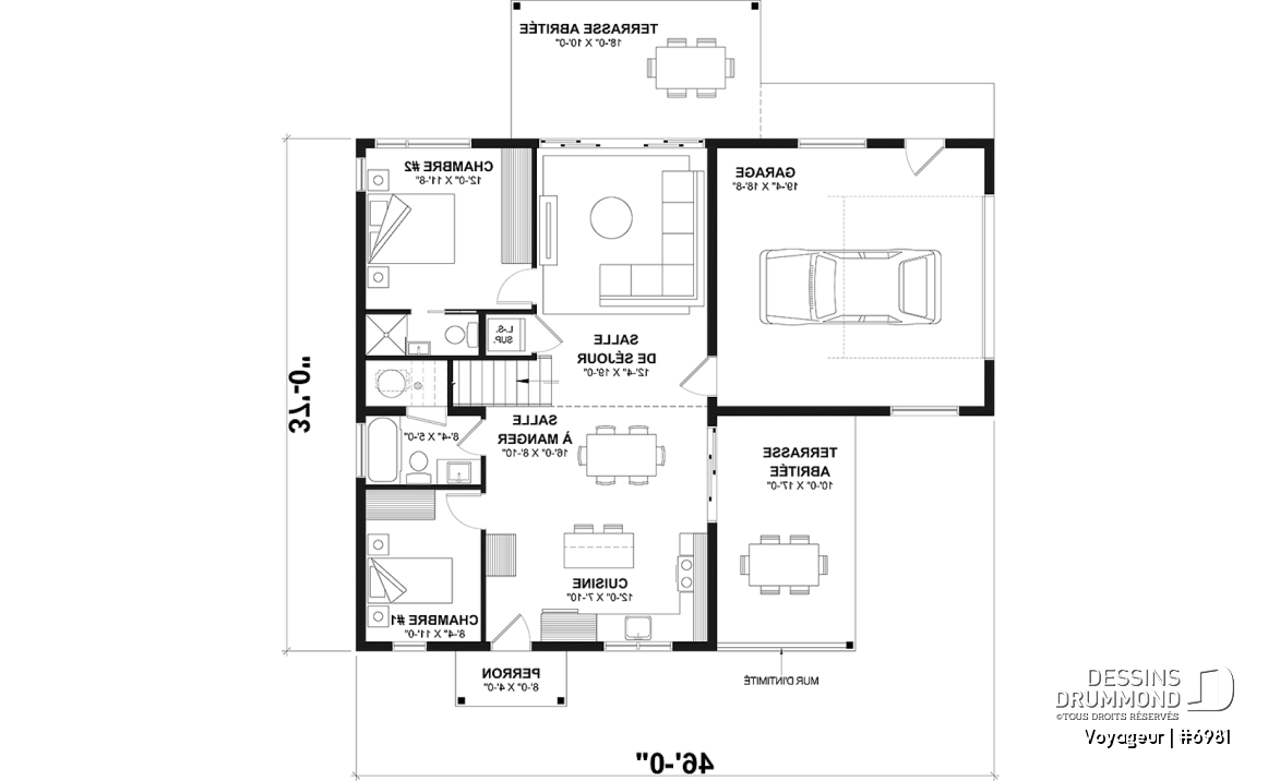 Rez-de-chaussée option 1 - Plan flexible: mini-maison 1 chambre avec garage attaché pour VR OU maison 3 chambres, 3 sdb, avec garage - Voyageur