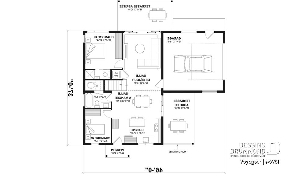 Rez-de-chaussée option 1 - Plan flexible: mini-maison 1 chambre avec garage attaché pour VR OU maison 3 chambres, 3 sdb, avec garage - Voyageur