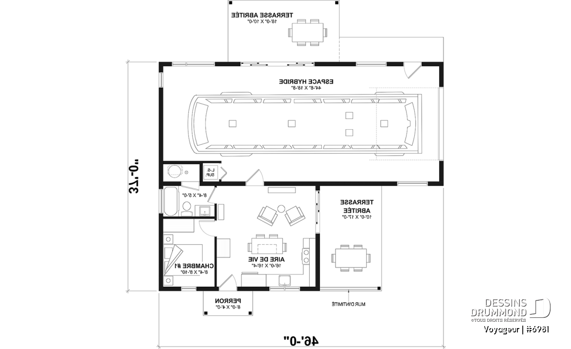 Rez-de-chaussée - Plan flexible: mini-maison 1 chambre avec garage attaché pour VR OU maison 3 chambres, 3 sdb, avec garage - Voyageur