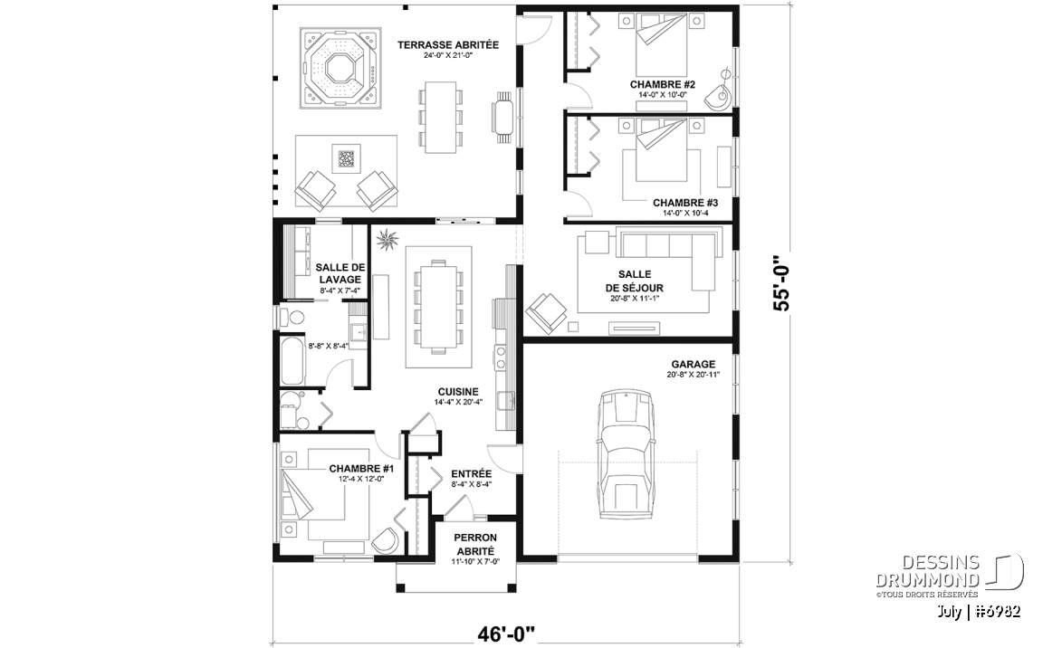 Rez-de-chaussée option 1 - Modèle de petite maison abordable, garage attaché pour VR et une chambre OU option sans garage avec 3 chambres - July