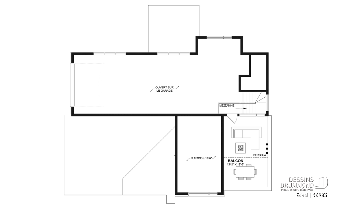 Étage - Plan de maison moderne une chambre avec garage attaché pour VR et option garage simple et quatre chambre - Eskal
