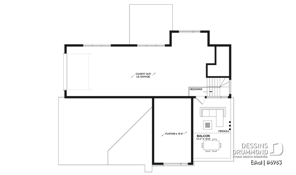 Étage - Plan de maison moderne une chambre avec garage attaché pour VR et option garage simple et quatre chambre - Eskal