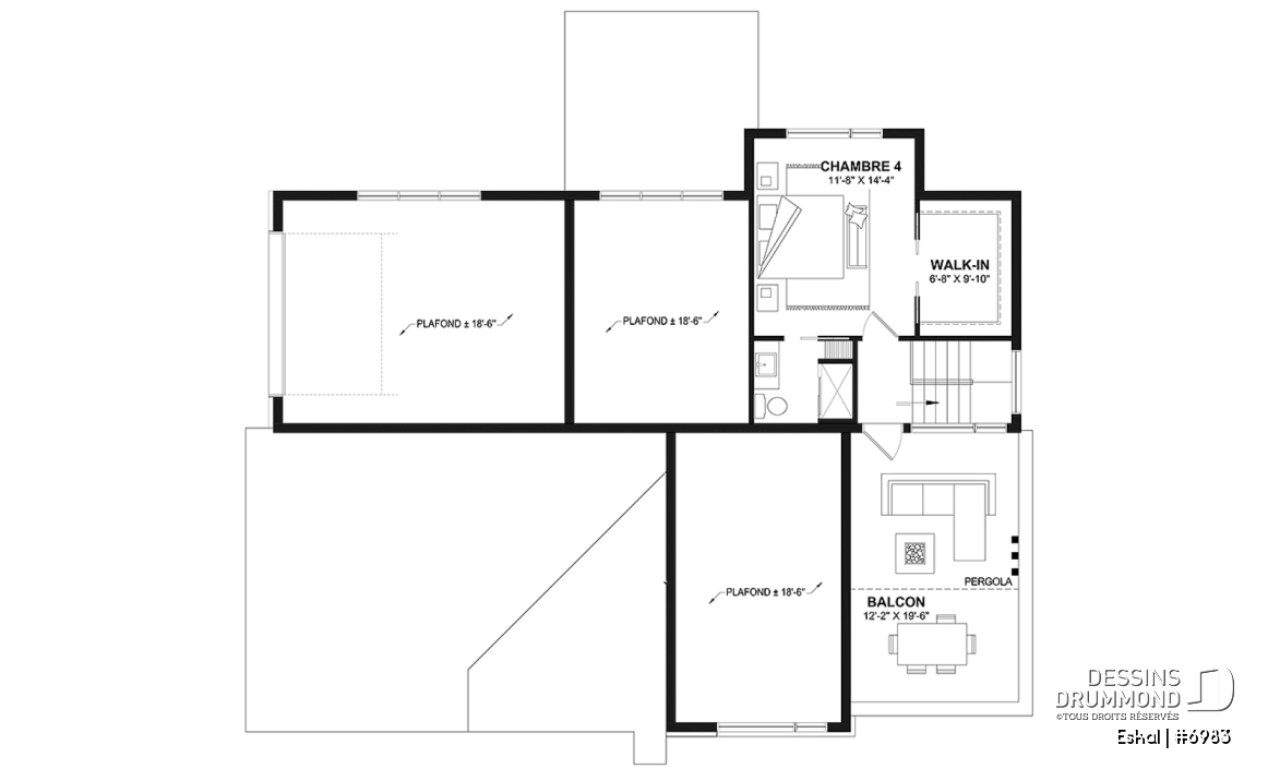 Étage option 1 - Plan de maison moderne une chambre avec garage attaché pour VR et option garage simple et quatre chambre - Eskal