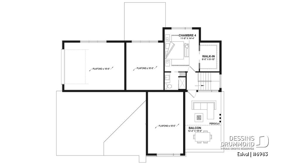 Étage option 1 - Plan de maison moderne une chambre avec garage attaché pour VR et option garage simple et quatre chambre - Eskal
