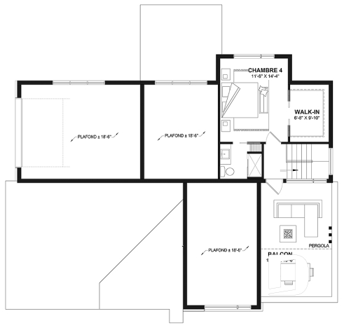 Étage option 1 - Plan de maison moderne une chambre avec garage attaché pour VR et option garage simple et quatre chambre - Eskal