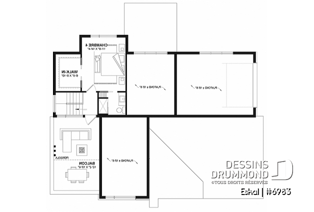 Étage option 1 - Plan de maison moderne une chambre avec garage attaché pour VR et option garage simple et quatre chambre - Eskal