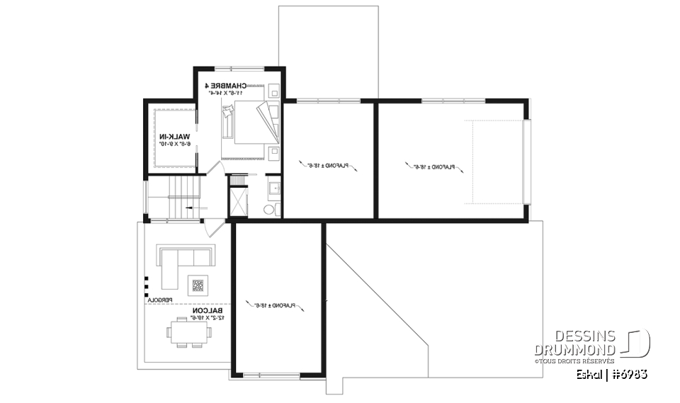 Étage option 1 - Plan de maison moderne une chambre avec garage attaché pour VR et option garage simple et quatre chambre - Eskal