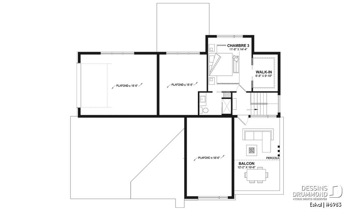 Étage option 2 - Plan de maison moderne une chambre avec garage attaché pour VR et option garage simple et quatre chambre - Eskal