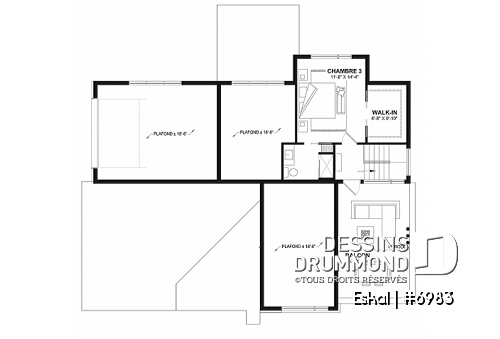 Étage option 2 - Plan de maison moderne une chambre avec garage attaché pour VR et option garage simple et quatre chambre - Eskal