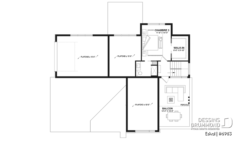 Étage option 2 - Plan de maison moderne une chambre avec garage attaché pour VR et option garage simple et quatre chambre - Eskal