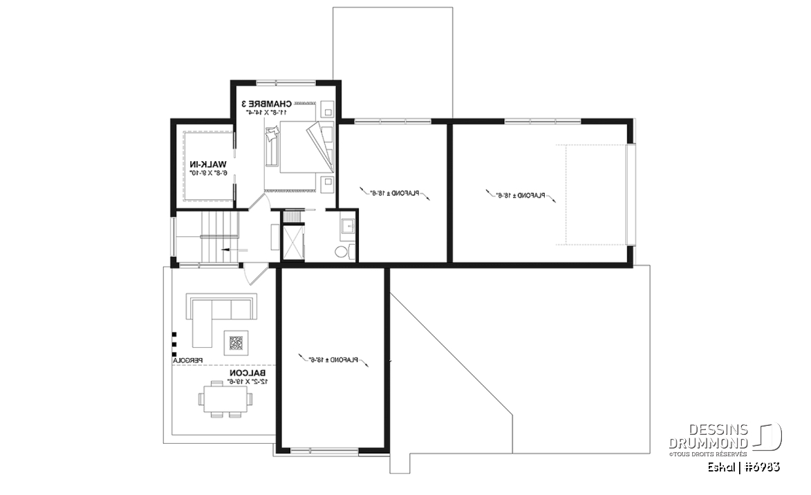 Étage option 2 - Plan de maison moderne une chambre avec garage attaché pour VR et option garage simple et quatre chambre - Eskal