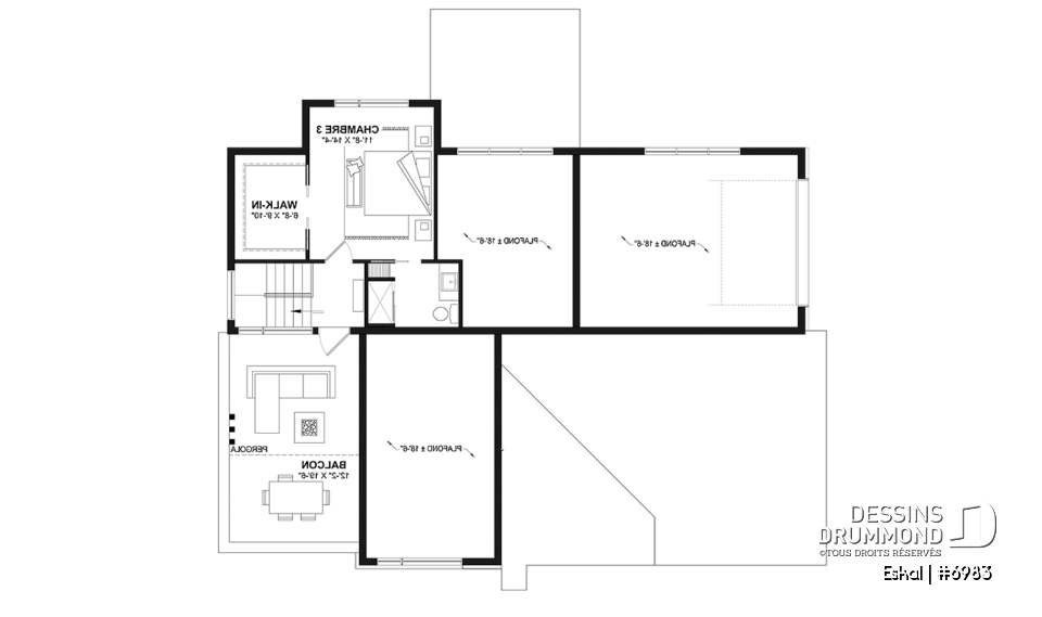 Étage option 2 - Plan de maison moderne une chambre avec garage attaché pour VR et option garage simple et quatre chambre - Eskal