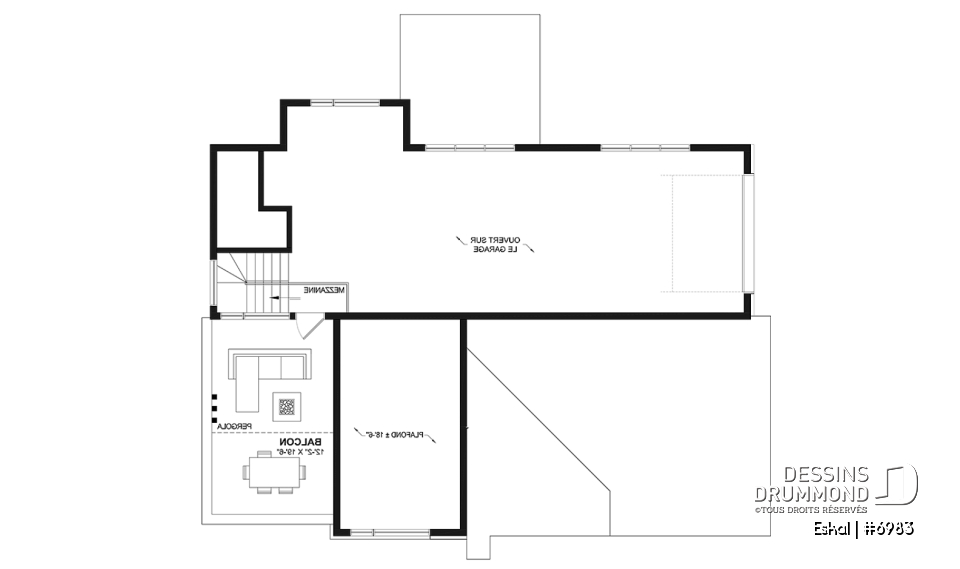 Étage - Plan de maison moderne une chambre avec garage attaché pour VR et option garage simple et quatre chambre - Eskal