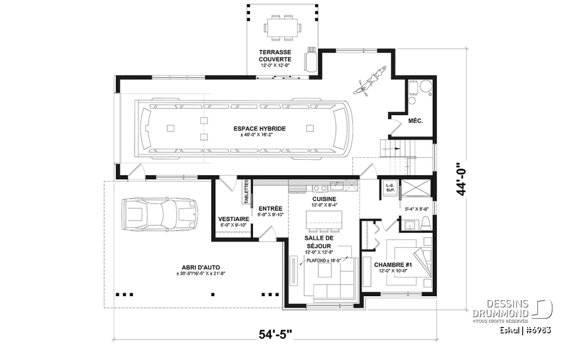 Rez-de-chaussée - Plan de maison moderne une chambre avec garage attaché pour VR et option garage simple et quatre chambre - Eskal