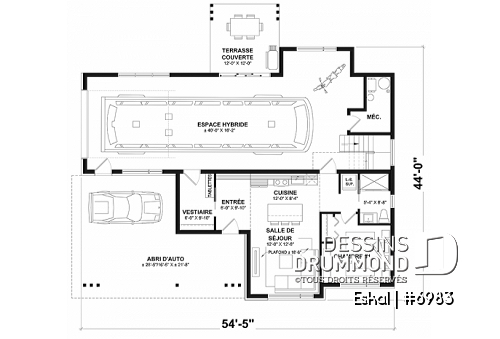 Rez-de-chaussée - Plan de maison moderne une chambre avec garage attaché pour VR et option garage simple et quatre chambre - Eskal