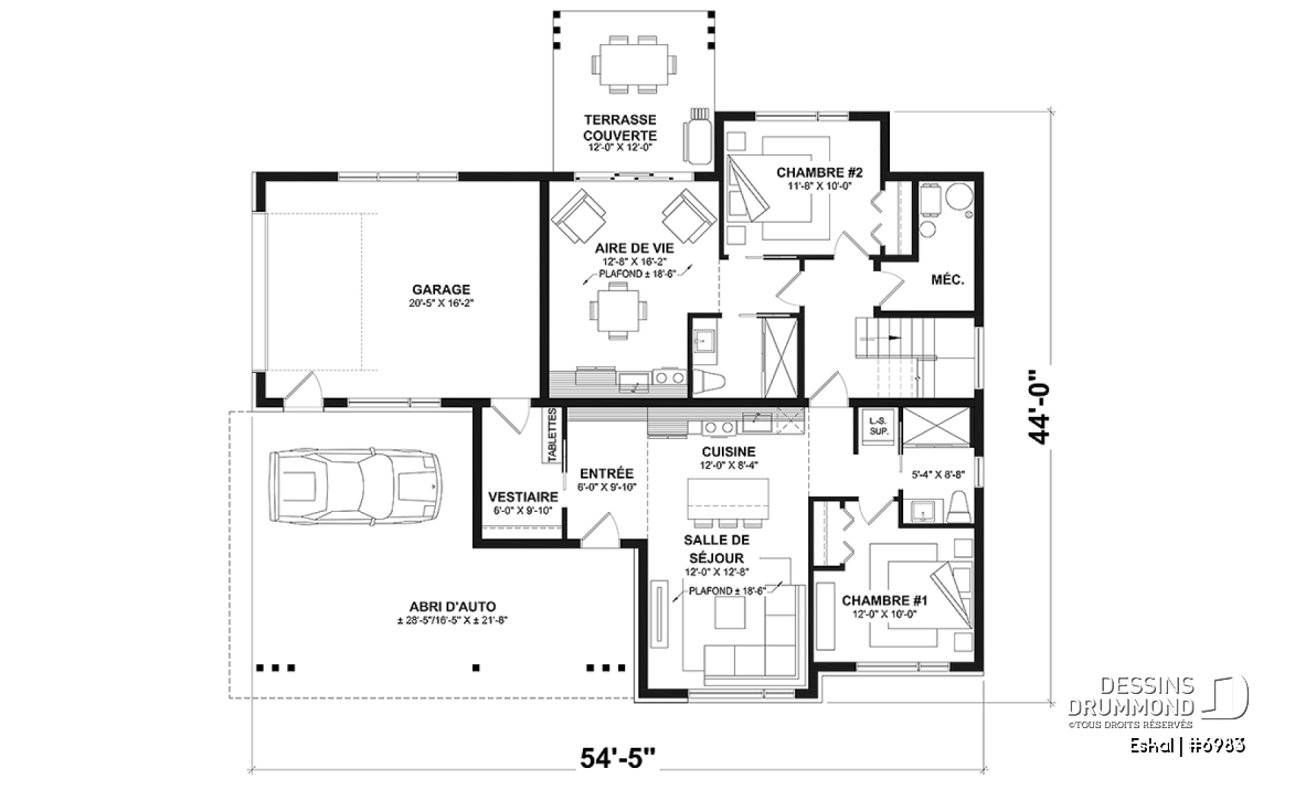 Rez-de-chaussée option 2 - Plan de maison moderne une chambre avec garage attaché pour VR et option garage simple et quatre chambre - Eskal