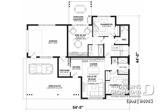 Rez-de-chaussée option 2 - Plan de maison moderne une chambre avec garage attaché pour VR et option garage simple et quatre chambre - Eskal