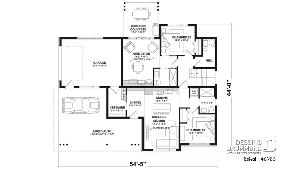 Rez-de-chaussée option 2 - Plan de maison moderne une chambre avec garage attaché pour VR et option garage simple et quatre chambre - Eskal