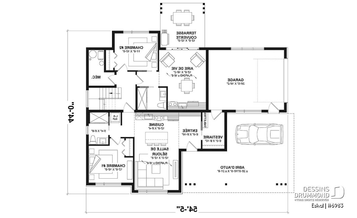 Rez-de-chaussée option 2 - Plan de maison moderne une chambre avec garage attaché pour VR et option garage simple et quatre chambre - Eskal