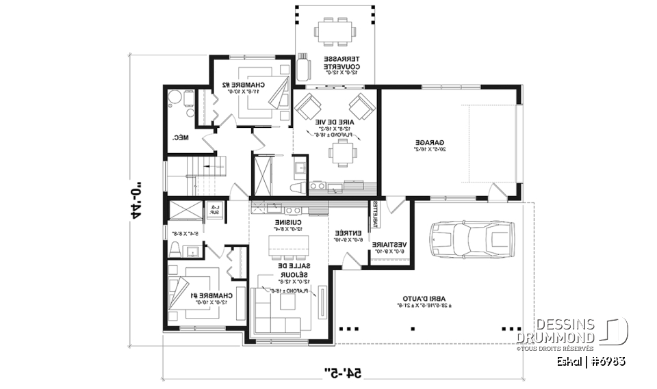 Rez-de-chaussée option 2 - Plan de maison moderne une chambre avec garage attaché pour VR et option garage simple et quatre chambre - Eskal