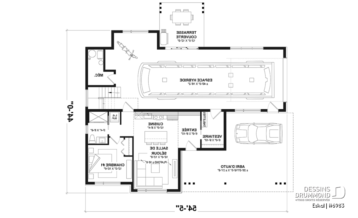 Rez-de-chaussée - Plan de maison moderne une chambre avec garage attaché pour VR et option garage simple et quatre chambre - Eskal