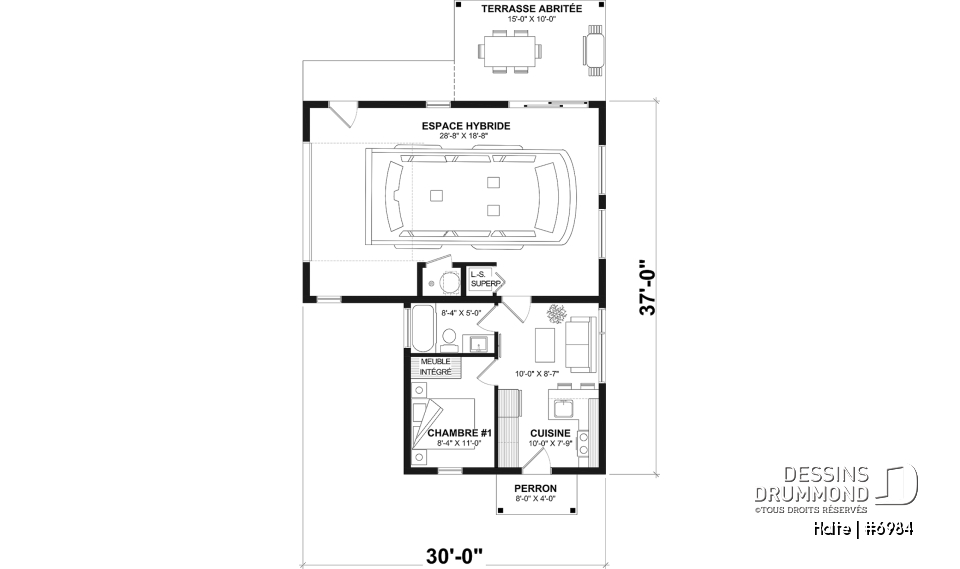Rez-de-chaussée - Maison moderne cubique avec garage pour motorisé et plusieurs options d'aménagement intérieur - Halte