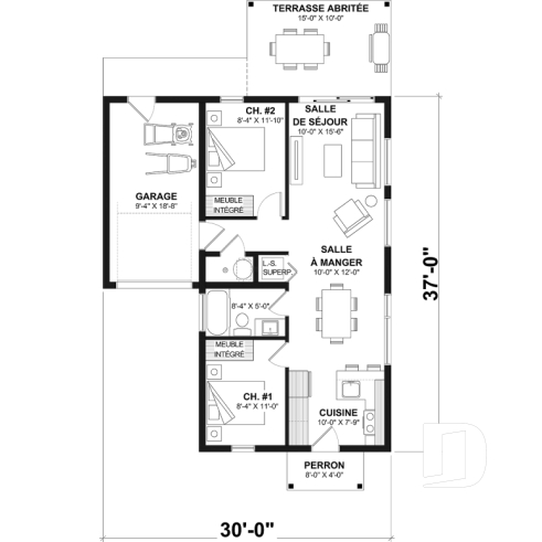 Rez-de-chaussée option 1 - Maison moderne cubique avec garage pour motorisé et plusieurs options d'aménagement intérieur - Halte