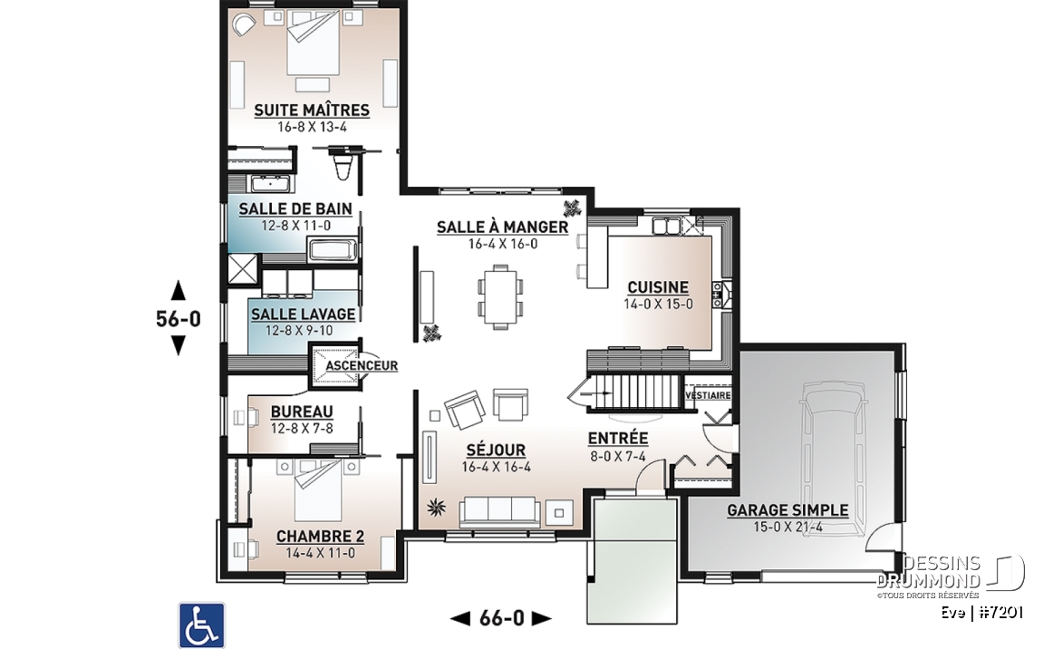 Rez-de-chaussée - Maison plain-pied accessible pour chaise roulante avec ascenseur, garage intégré et aménagement sans obstacles - Eve