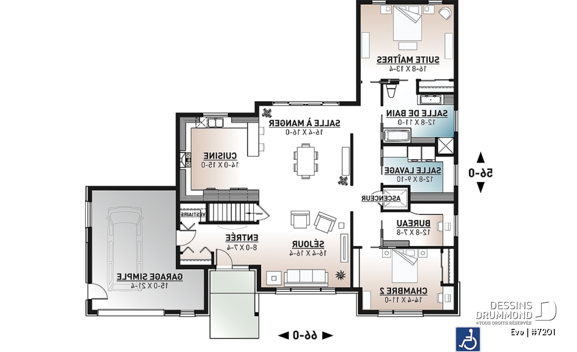 Rez-de-chaussée - Maison plain-pied accessible pour chaise roulante avec ascenseur, garage intégré et aménagement sans obstacles - Eve