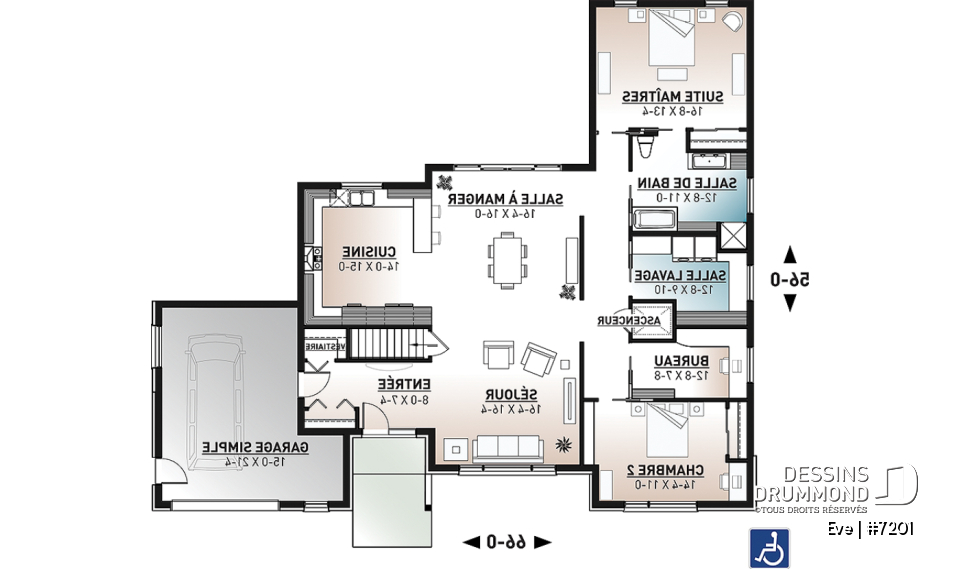 Rez-de-chaussée - Maison plain-pied accessible pour chaise roulante avec ascenseur, garage intégré et aménagement sans obstacles - Eve