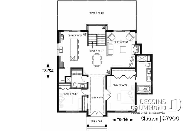 Rez-de-chaussée - Plan de chalet 4 chambres, superbe terrasses arrière, 3 salles de bain, 2 foyers, garde-manger, buanderie - Gleason