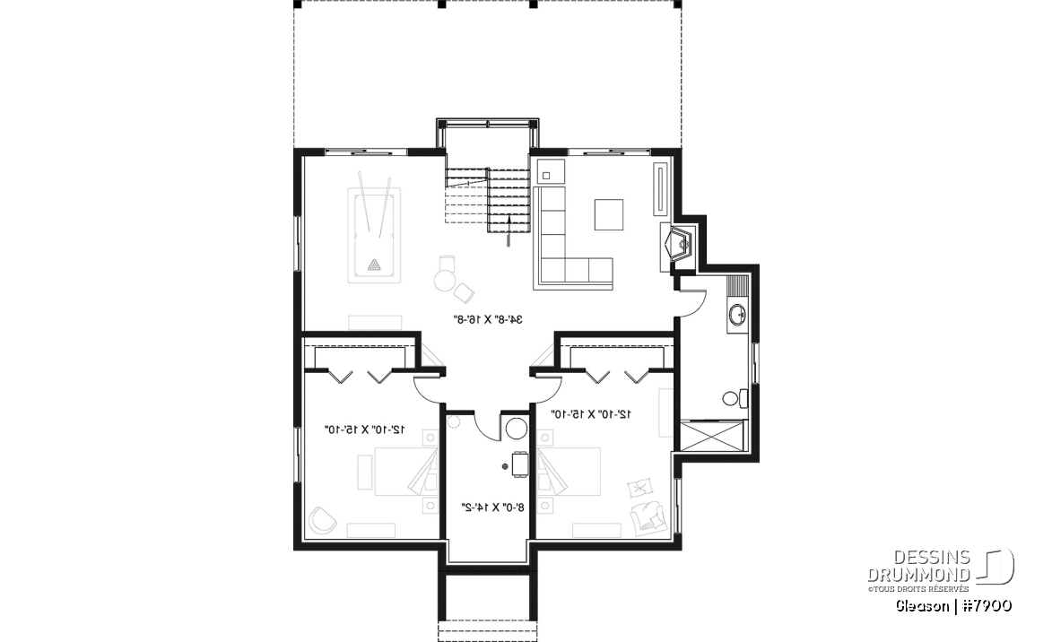 Sous-sol - Plan de chalet 4 chambres, superbe terrasses arrière, 3 salles de bain, 2 foyers, garde-manger, buanderie - Gleason