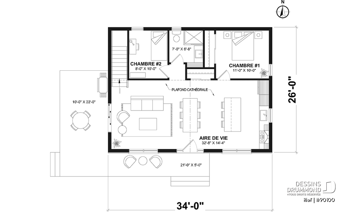 Rez-de-chaussée - Plan éco-responsable petit chalet ou maison compacte, 2 à 4 chambres, cathédral, s-sol aménagé optionnel ($) - Kief
