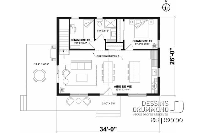 Rez-de-chaussée - Petit plan de chalet, 1 à 3 chambres, plafond cathédrale, aire ouverte - Kief