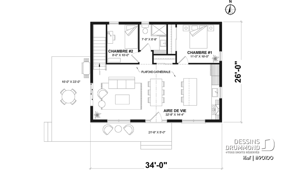 Rez-de-chaussée - Plan éco-responsable petit chalet ou maison compacte, 2 à 4 chambres, cathédral, s-sol aménagé optionnel ($) - Kief