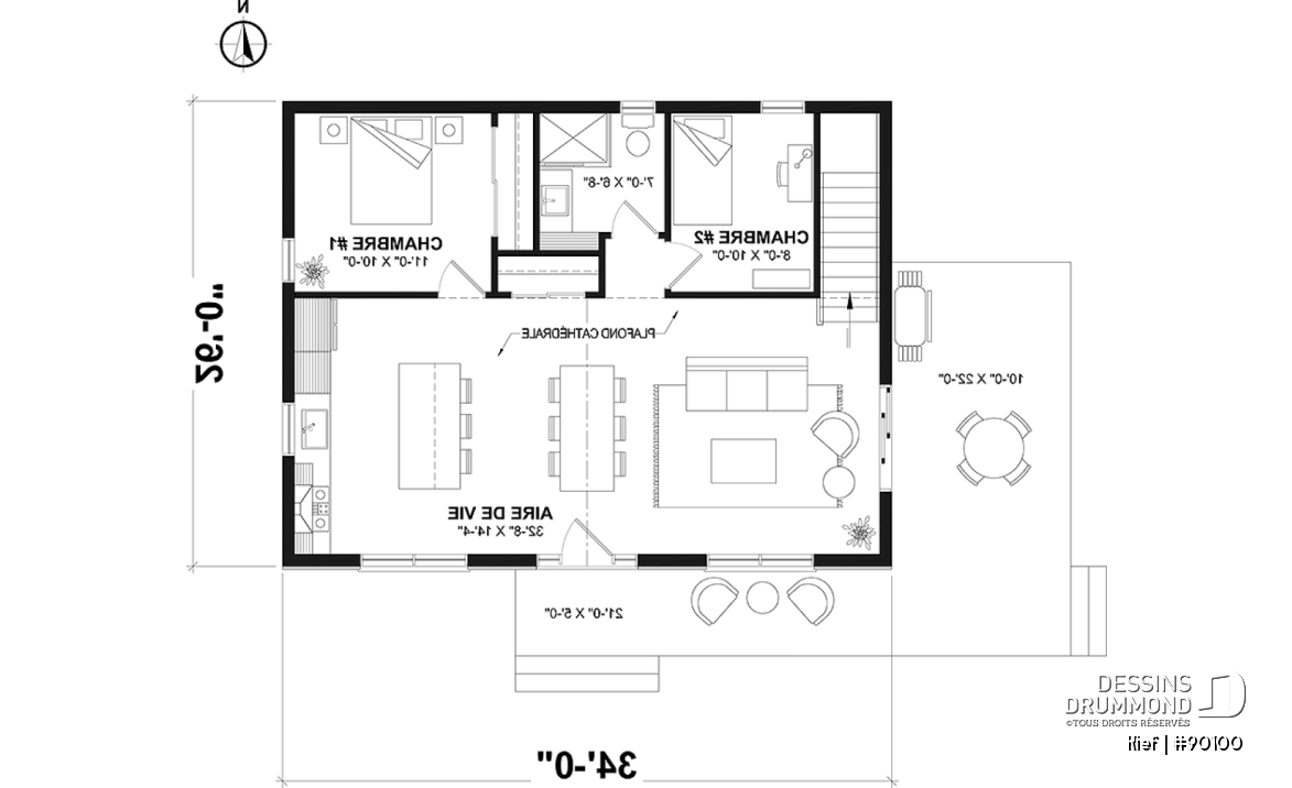 Rez-de-chaussée - Plan éco-responsable petit chalet ou maison compacte, 2 à 4 chambres, cathédral, s-sol aménagé optionnel ($) - Kief