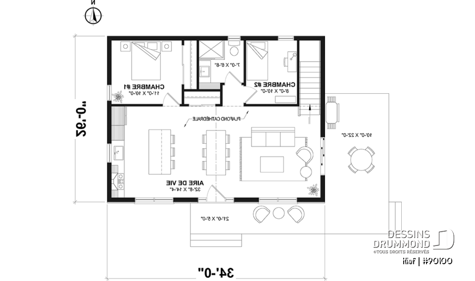 Rez-de-chaussée - Plan éco-responsable petit chalet ou maison compacte, 2 à 4 chambres, cathédral, s-sol aménagé optionnel ($) - Kief