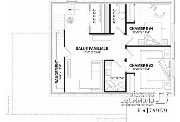 Sous-sol aménagé - Petit plan de chalet, 1 à 3 chambres, plafond cathédrale, aire ouverte - Kief