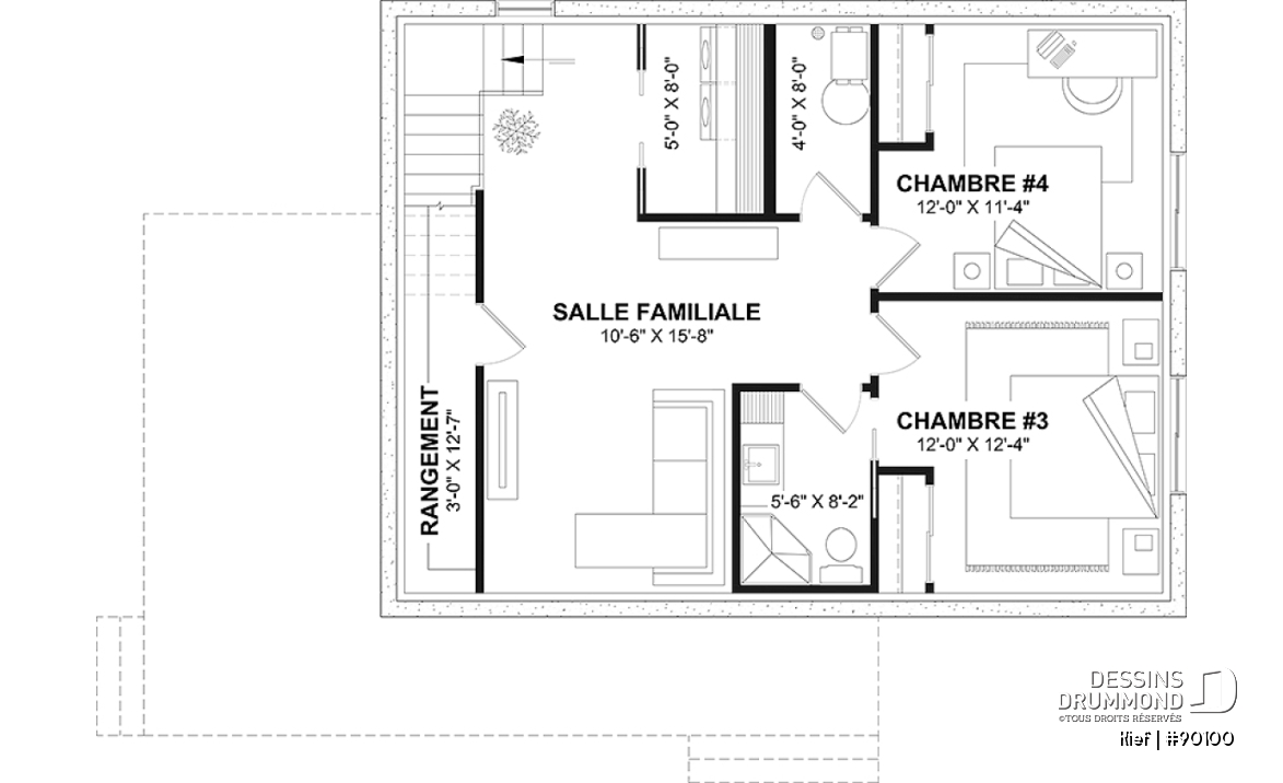 Sous-sol aménagé (Optionel $) - Plan éco-responsable petit chalet ou maison compacte, 2 à 4 chambres, cathédral, s-sol aménagé optionnel ($) - Kief