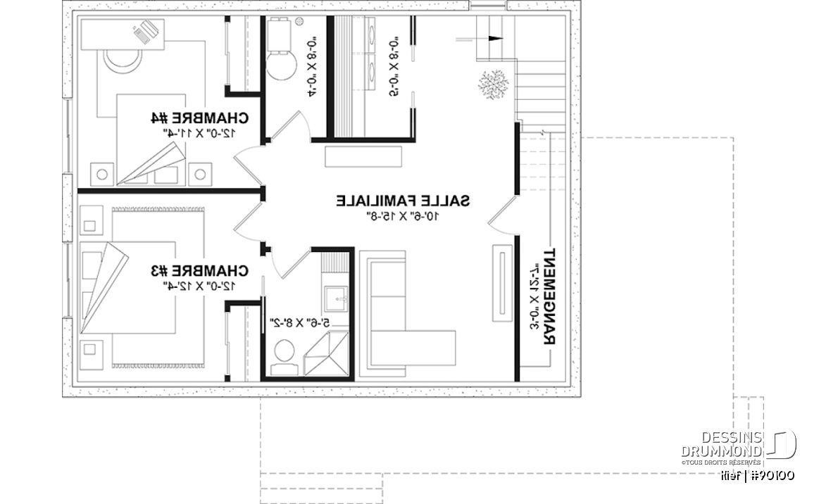 Sous-sol aménagé (Optionel $) - Plan éco-responsable petit chalet ou maison compacte, 2 à 4 chambres, cathédral, s-sol aménagé optionnel ($) - Kief