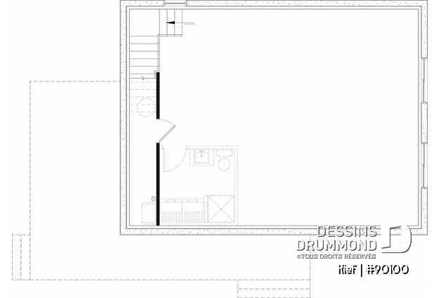 Sous-sol aménageable - Petit plan de chalet, 1 à 3 chambres, plafond cathédrale, aire ouverte - Kief