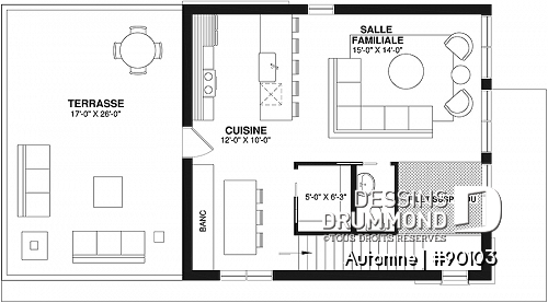 Étage - Plan de maison écologique 2 à 4 chambres, garage, balcon à l'étage, coin lecture/relaxation (filet suspendu) - Automne