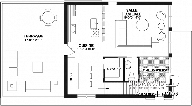 Étage - Plan de maison écologique 2 à 4 chambres, garage, balcon à l'étage, coin lecture/relaxation (filet suspendu) - Automne
