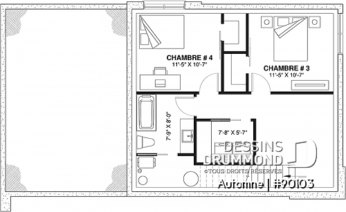 Sous-sol - Plan de maison écologique 2 à 4 chambres, garage, balcon à l'étage, coin lecture/relaxation (filet suspendu) - Automne