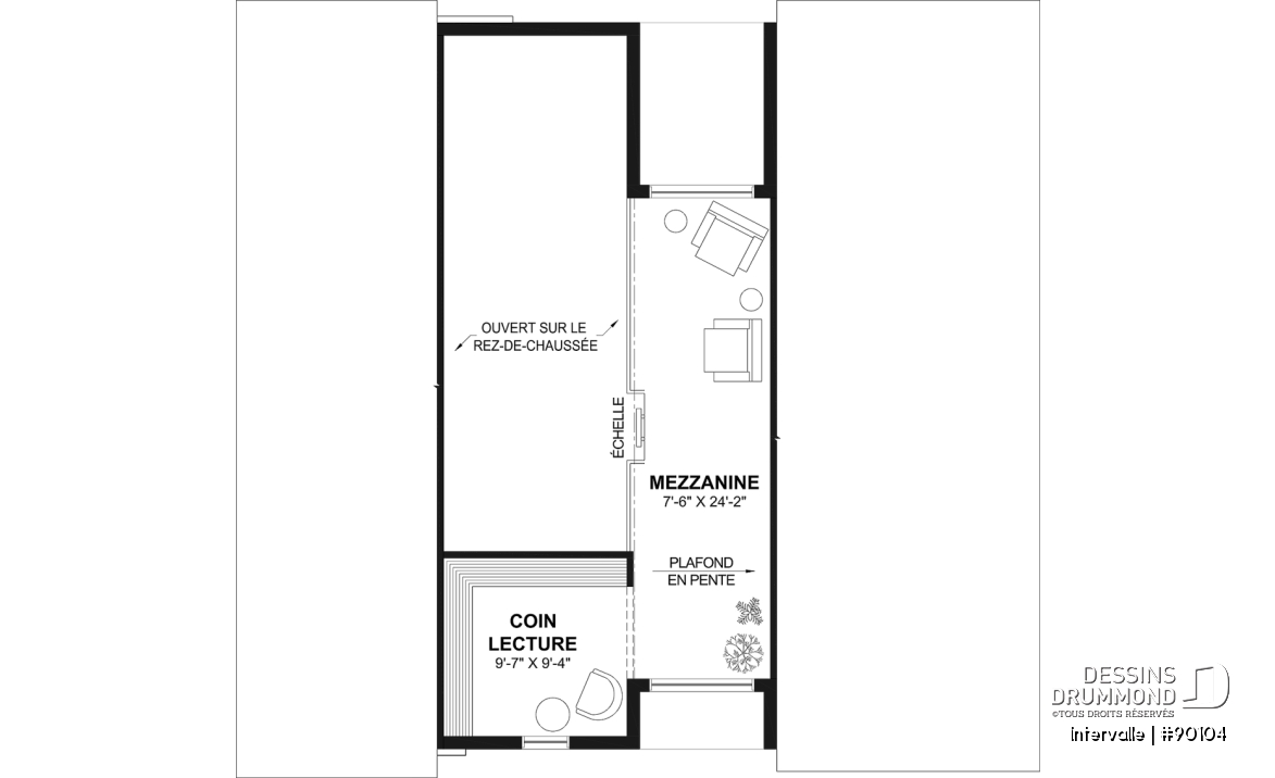 Espace boni - Plan maison éco-responsable 1 à 4 chambres, bureau, foyer, mezzanine, vestiaire, s-sol aménagé optionnel ($) - Intervalle